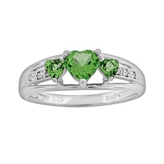 Gemminded Sterling Silver Peridot and Diamond Accent Heart 3-Stone Ring