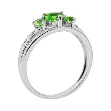 Gemminded Sterling Silver Peridot and Diamond Accent Heart 3-Stone Ring