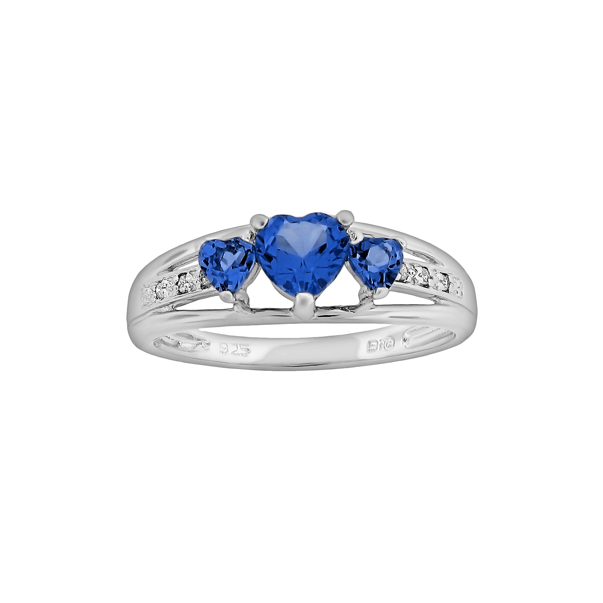 Gemminded Sterling Silver Lab-Created Sapphire and Diamond Accent Heart 3-S