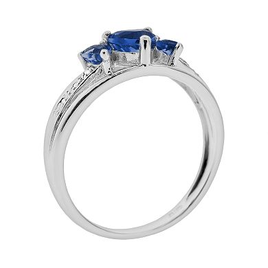 Gemminded Sterling Silver Lab-Created Sapphire and Diamond Accent Heart ...