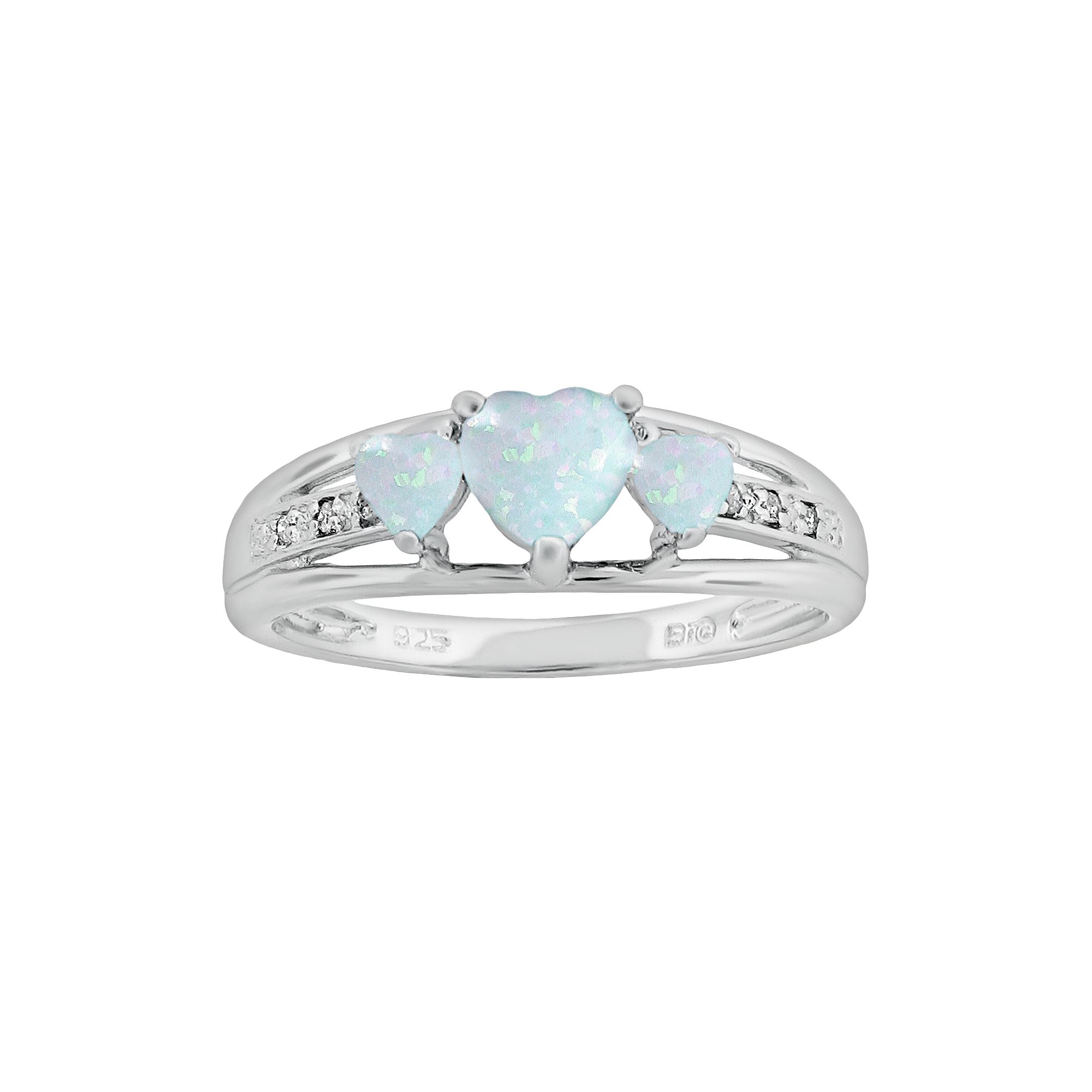 Gemminded Sterling Silver Lab-Created Opal and Diamond Accent Heart 3-Stone