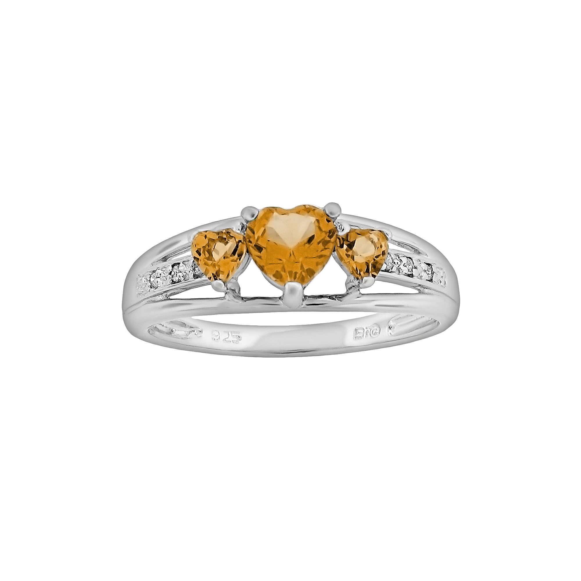 Gemminded Sterling Silver Citrine and Diamond Accent Heart 3-Stone Ring, Wo