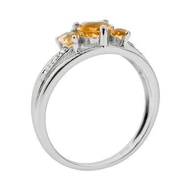 Gemminded Sterling Silver Citrine and Diamond Accent Heart 3-Stone Ring
