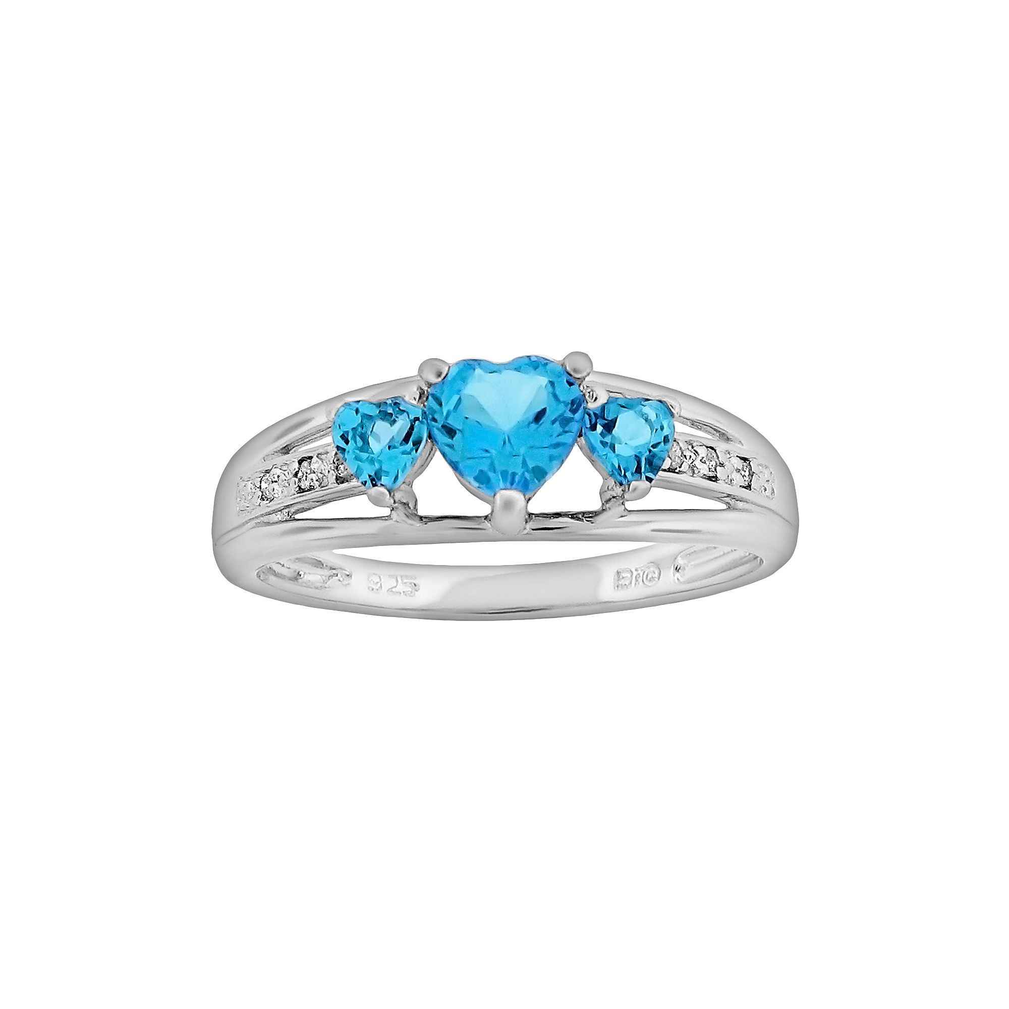 Gemminded Sterling Silver Blue Topaz and Diamond Accent Heart 3-Stone Ring,