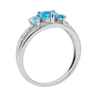 Gemminded Sterling Silver Blue Topaz and Diamond Accent Heart 3-Stone Ring