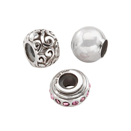 Individuality Beads Sterling Silver Pink Crystal & Swirl Stopper