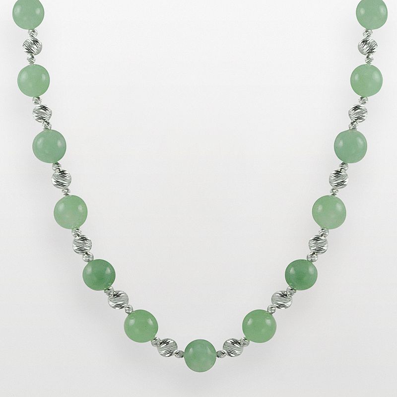 Sterling Silver Jade Bead Necklace, Womens, Size: 18, Green