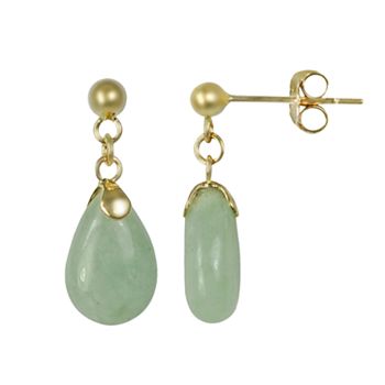 10k Gold Jade Drop Earrings