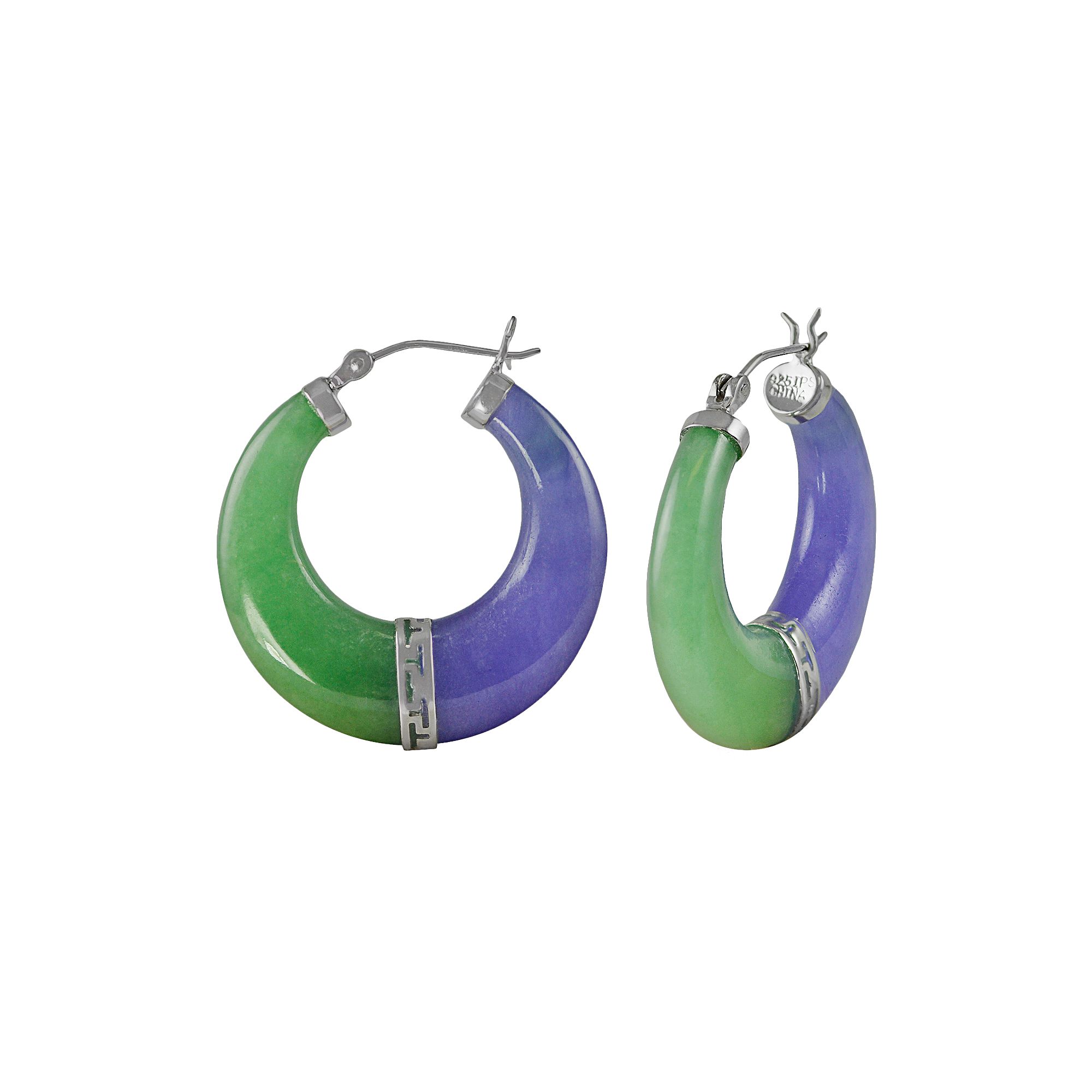 Sterling Silver Jade Hoop Earrings, Womens, Green