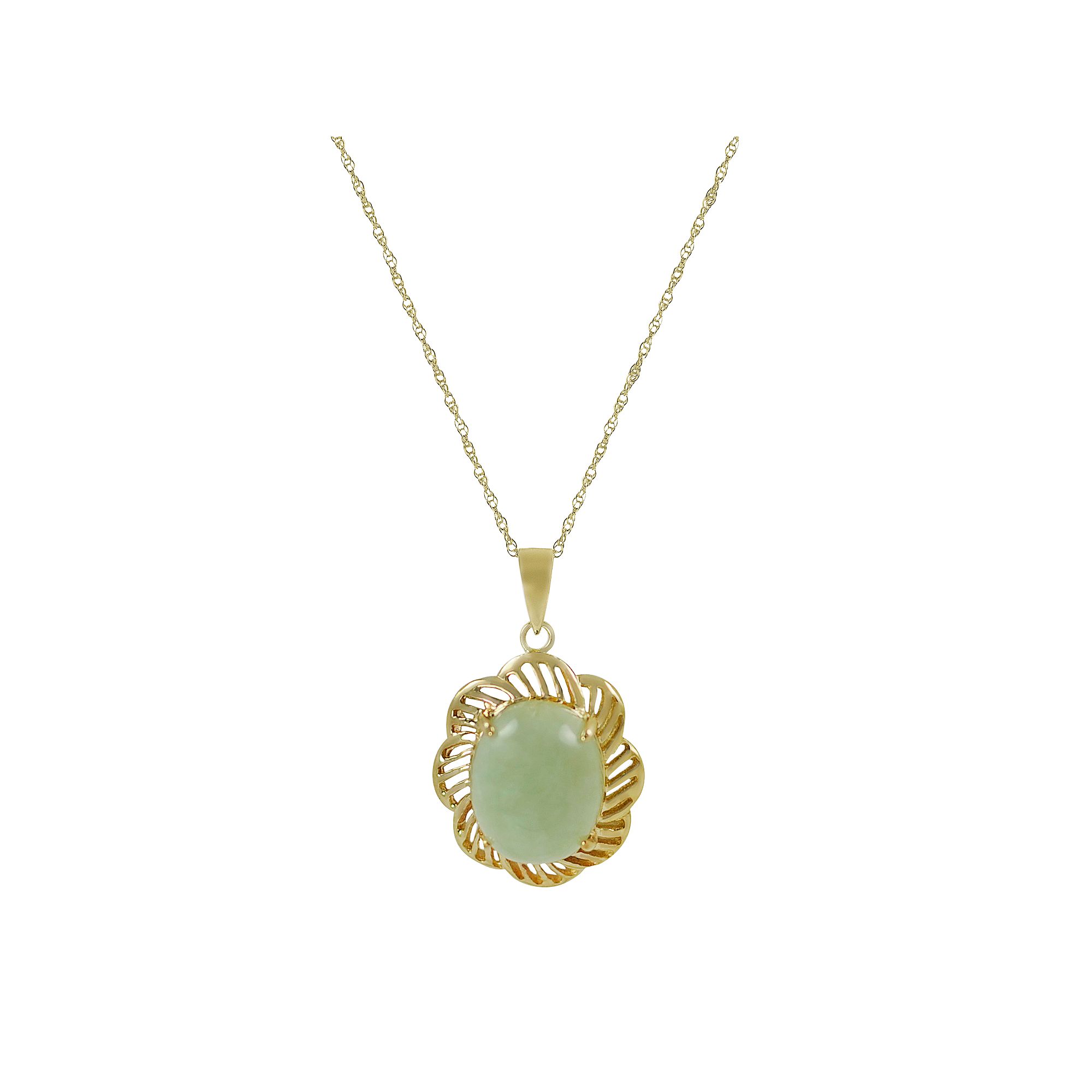 10k Gold Jade Flower Pendant, Womens, Size: 18, Green