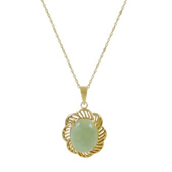 10k Gold Jade Flower Pendant