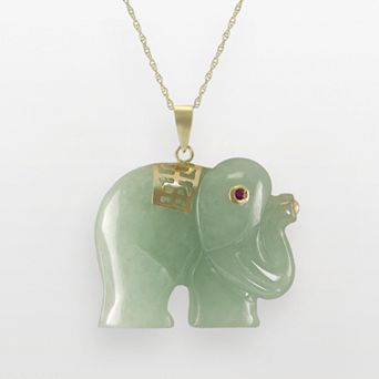PearLustre by Imperial 10k Gold Jade and Ruby Elephant Pendant