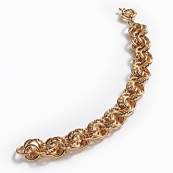 18k Gold Over Bronze Textured Rolo Link Bracelet