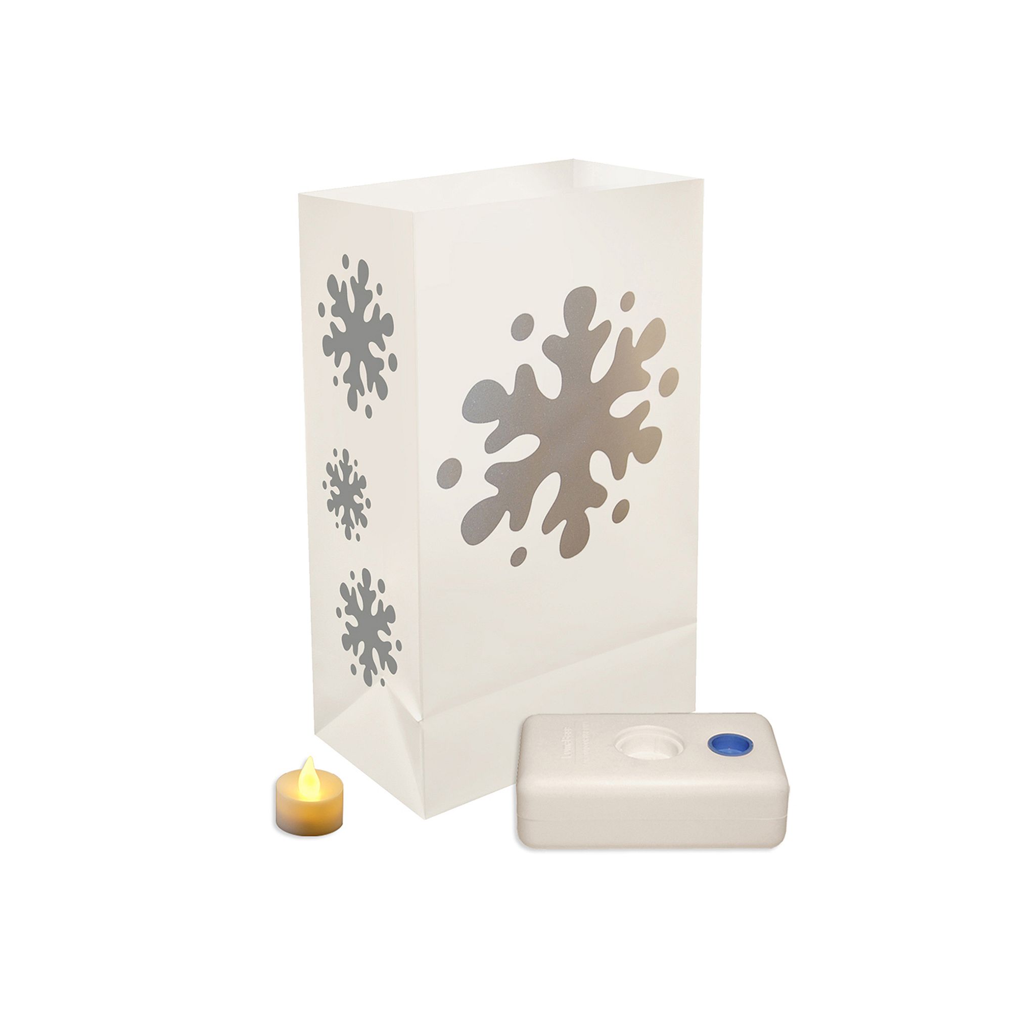 LumaBase 12-pk. Snowflake Flameless Tealight Candle Luminarias - Indoor & O