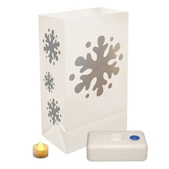 LumaBase 12 pk Snowflake Flameless Tealight Candle Luminarias - Indoor & Outdoor