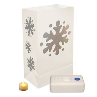 LumaBase 12 pk Snowflake Flameless Tealight Candle Luminarias - Indoor & Outdoor