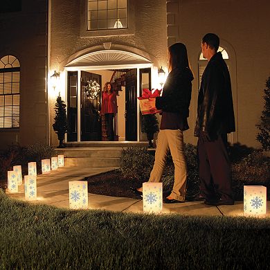 LumaBase 12-pk. Snowflake Flameless Tealight Candle Luminarias - Indoor and Outdoor