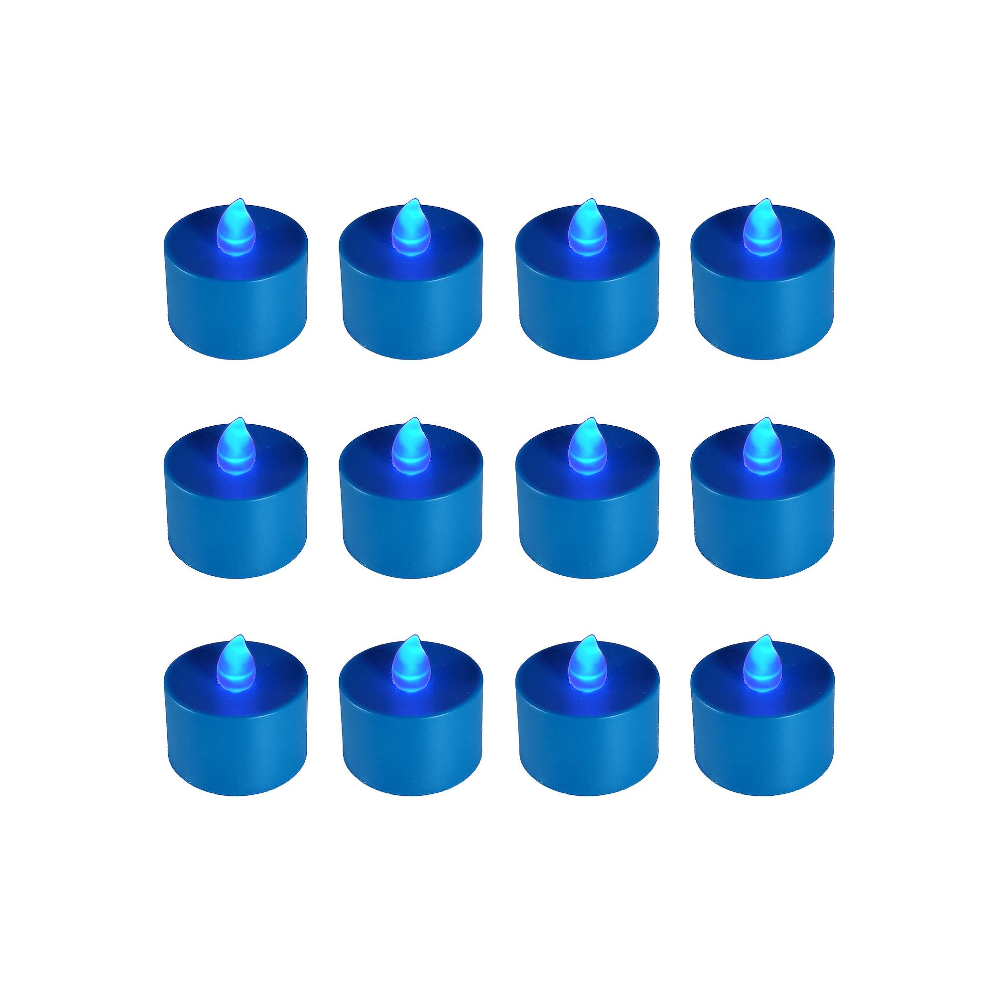 LumaBase Battery Operated Tea Light Candles - Set of 12, Blue