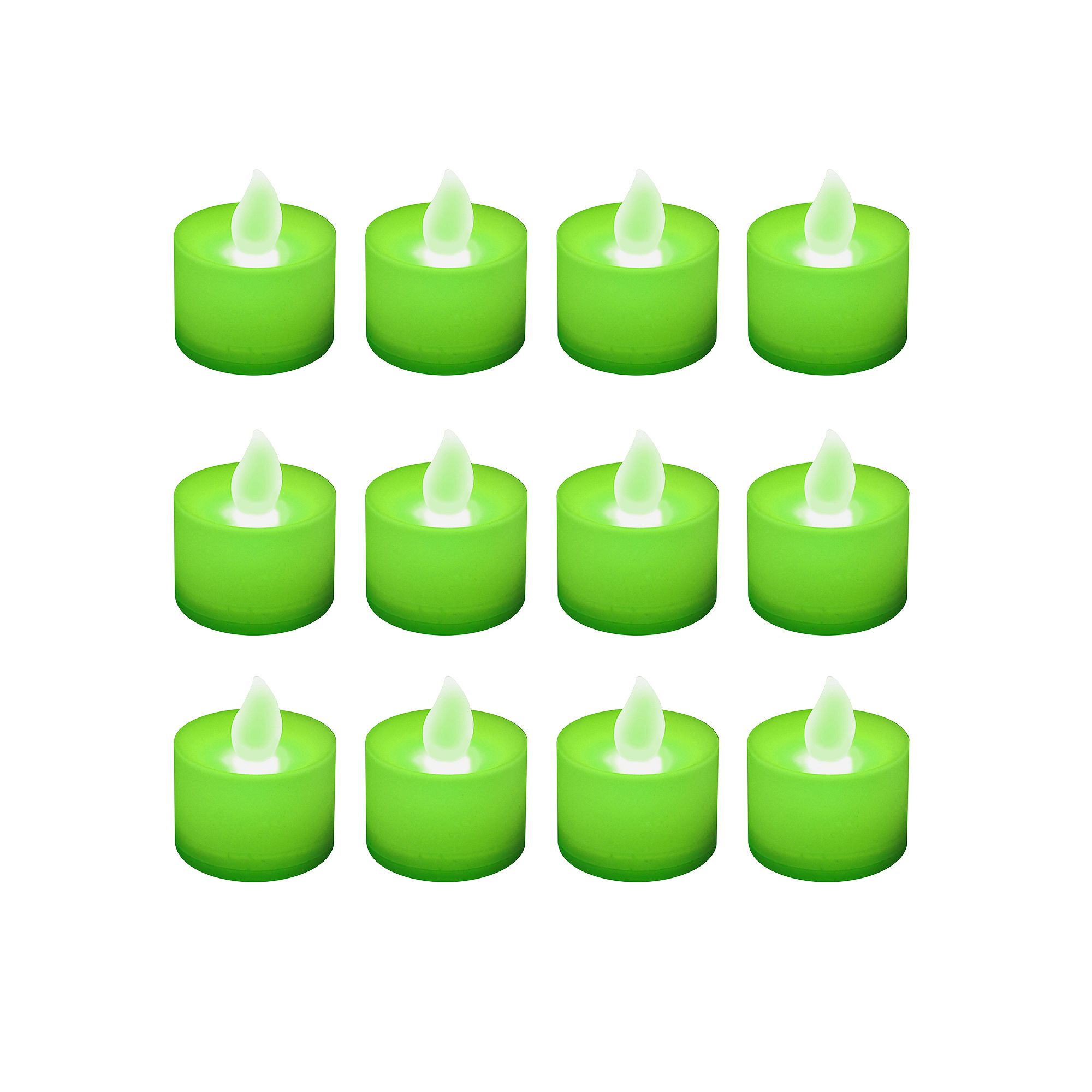 LumaBase Battery Operated Tea Light Candles - Set of 12, Green