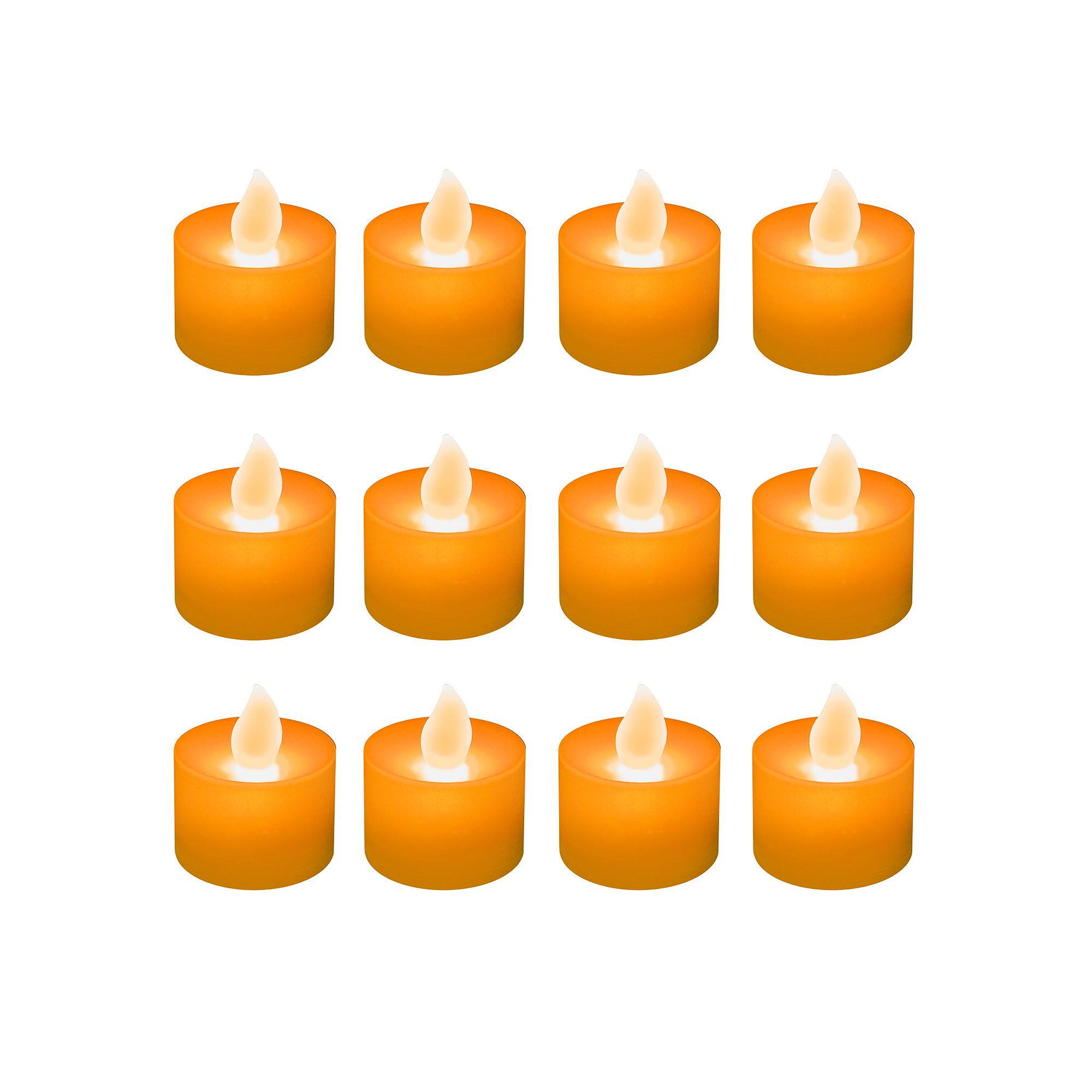 LumaBase Battery Operated Tea Light Candles - Set of 12, Orange