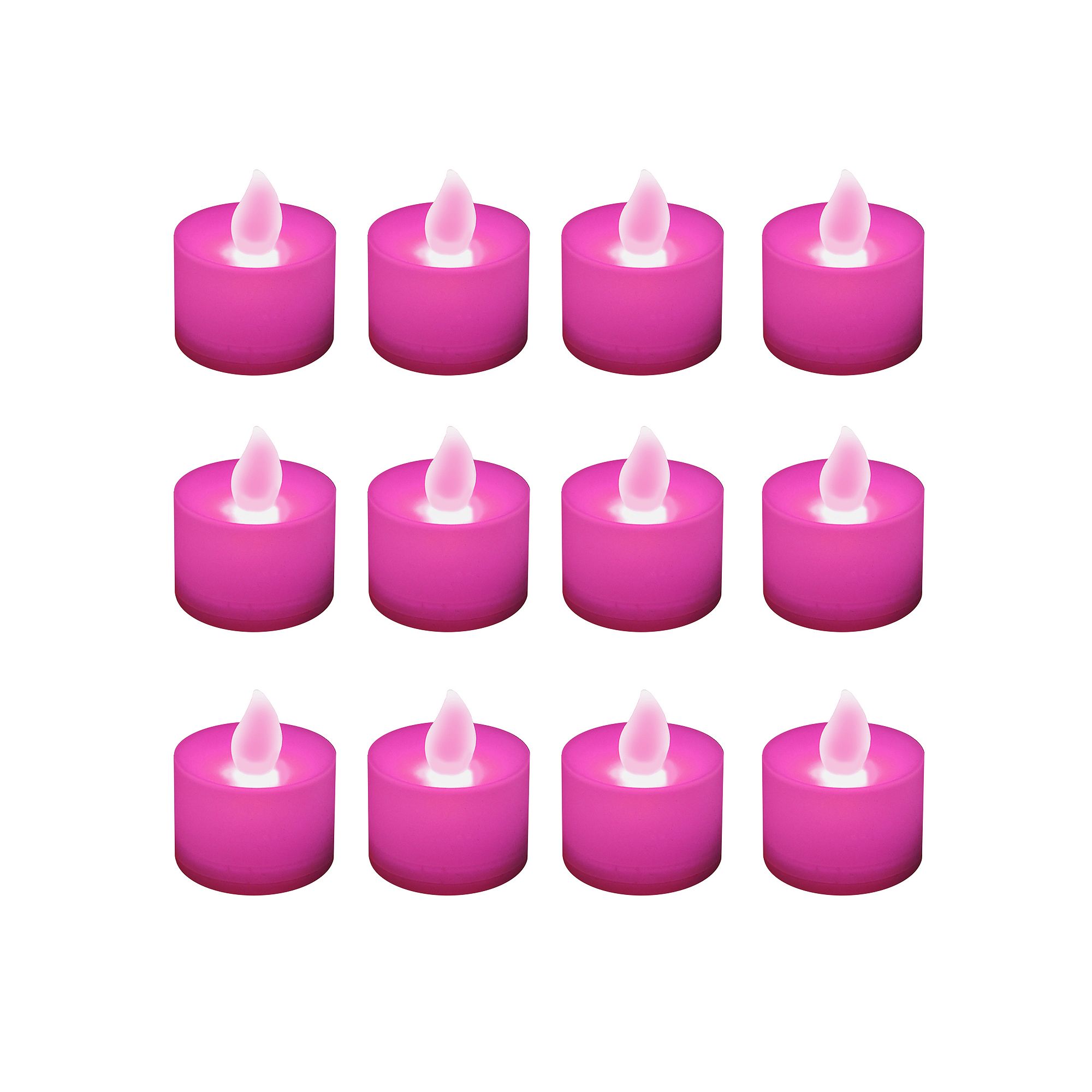 LumaBase Battery Operated Tea Light Candles - Set of 12, Pink