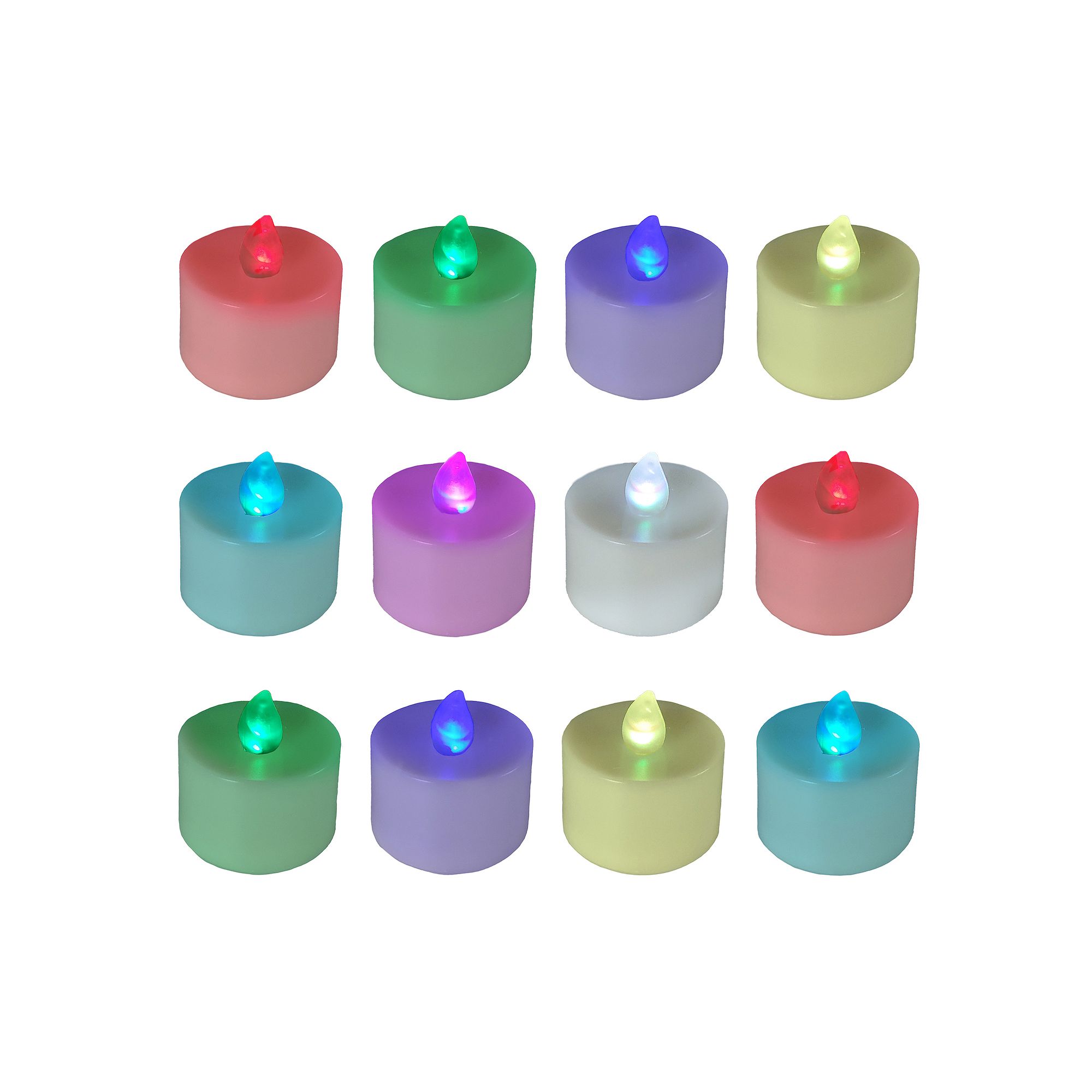 LumaBase Battery Operated Tea Light Candles, Color Changing - Set of 12