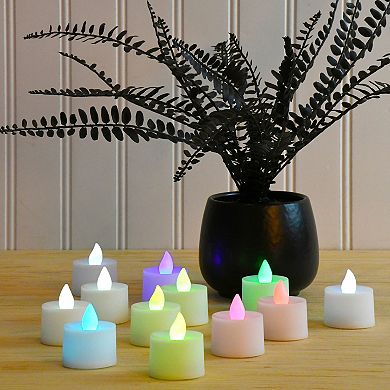 LumaBase Battery Operated Tea Light Candles, Color Changing - Set of 12
