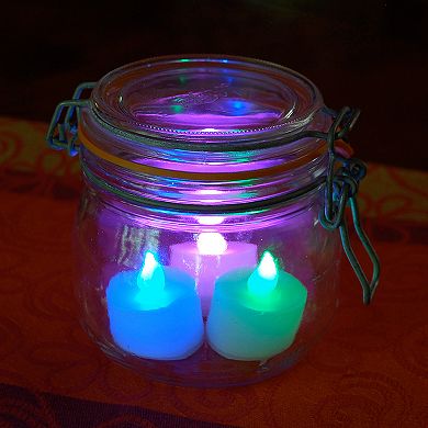 LumaBase Battery Operated Tea Light Candles, Color Changing - Set of 12