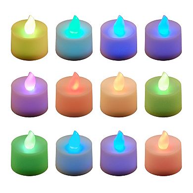 LumaBase Battery Operated Tea Light Candles, Color Changing - Set of 12