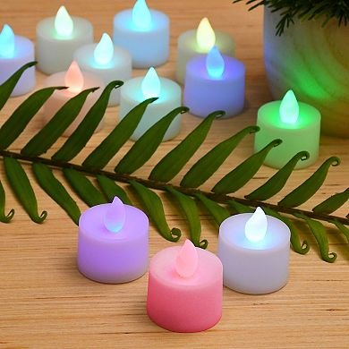 LumaBase Battery Operated Tea Light Candles, Color Changing - Set of 12