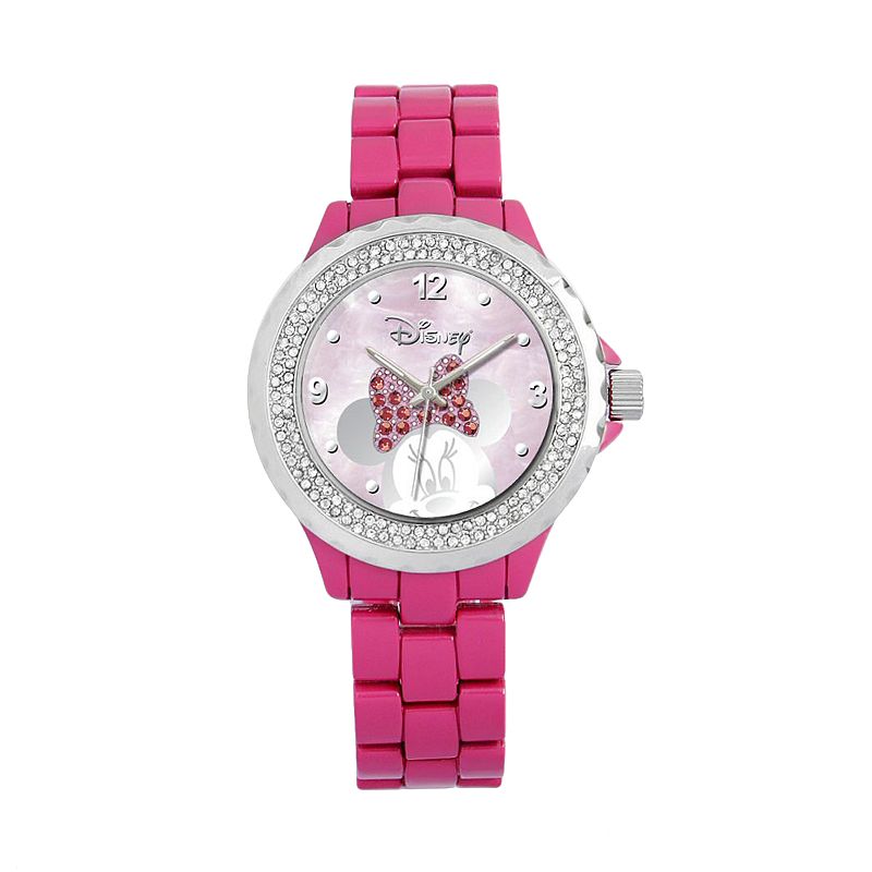 Disneys Minnie Mouse Peekaboo Womens Crystal Watch, Pink