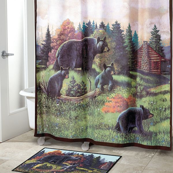 Avanti Black Bear Lodge Fabric Shower Curtain