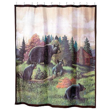 Avanti Black Bear Lodge Fabric Shower Curtain