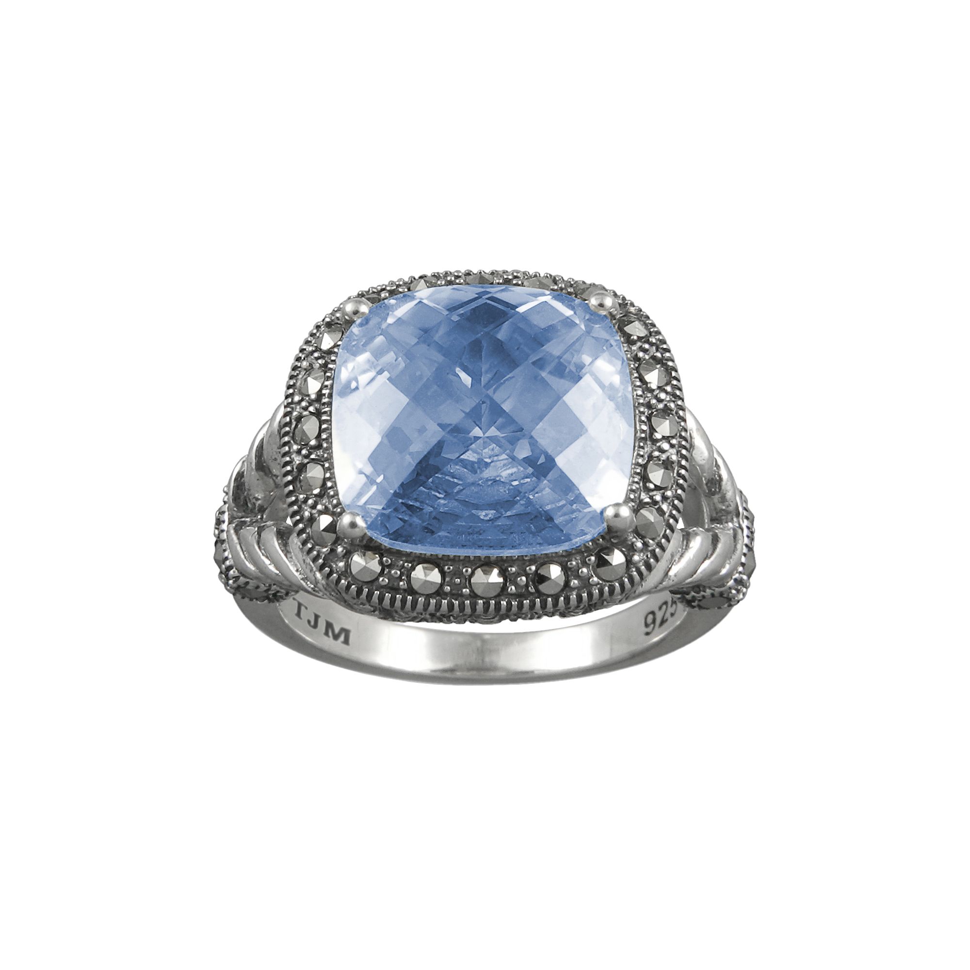 Sterling Silver Lab-Created Blue Quartz Frame Ring, Womens, Size: 6