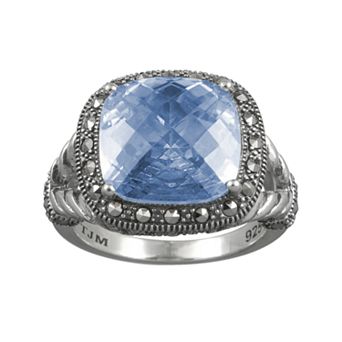 Sterling Silver Lab-Created Blue Quartz Frame Ring