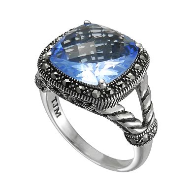 Sterling Silver Lab-Created Blue Quartz Frame Ring