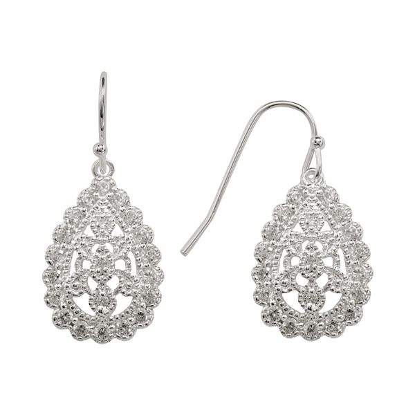 Silver Plated Cubic Zirconia Filigree Teardrop Earrings