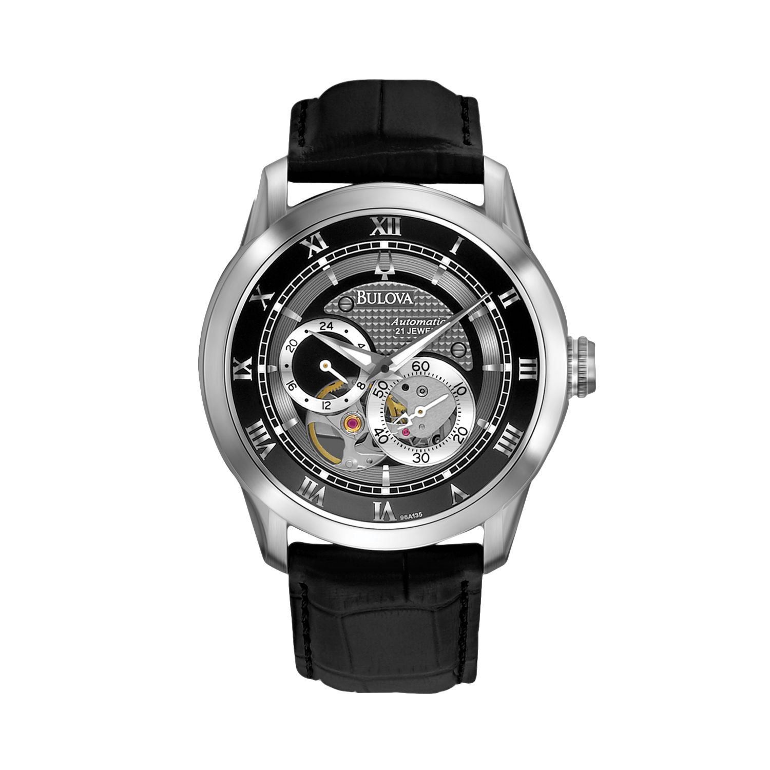 bulova men's stainless steel automatic skeleton watch