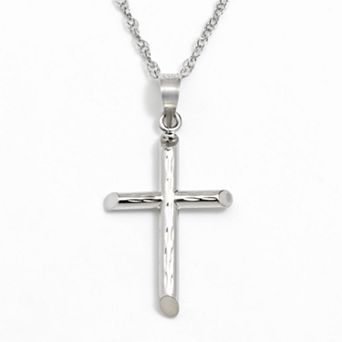 10k White Gold Textured Cross Pendant