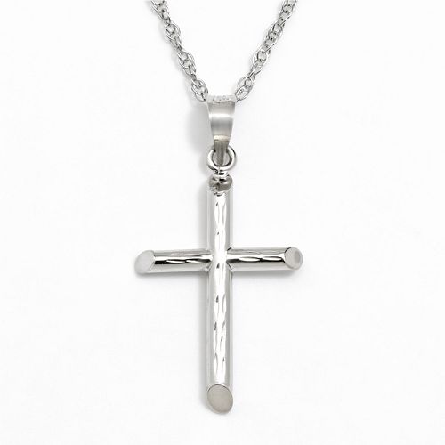 10k White Gold Textured Cross Pendant