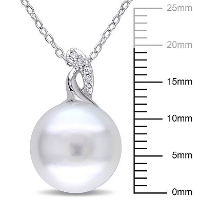 Stella Grace Sterling Silver Freshwater Cultured Pearl and Diamond Accent Pendant