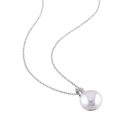 Stella Grace Sterling Silver Freshwater Cultured Pearl and Diamond Accent Pendant