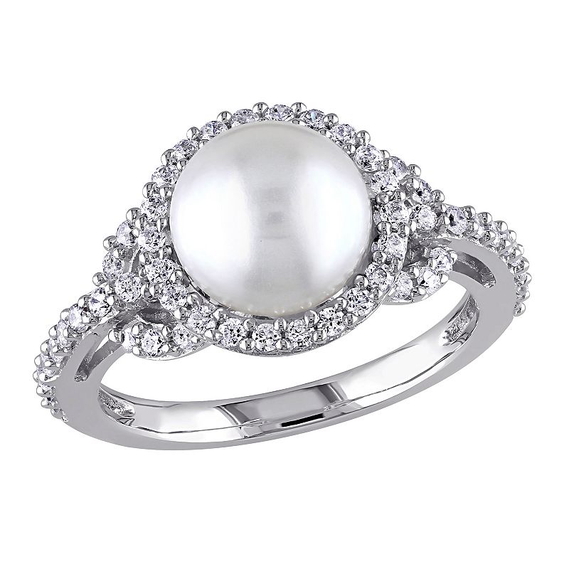 Sterling Silver Freshwater Cultured Pearl & Cubic Zirconia Ring, Womens, S