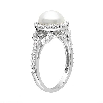 Sterling Silver Freshwater Cultured Pearl & Cubic Zirconia Ring