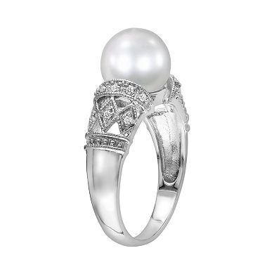Sterling Silver 1/10-ct. T.W. Diamond and Freshwater Cultured Pearl Ring