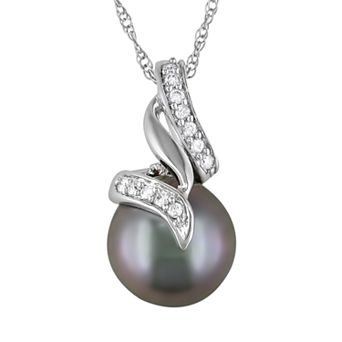 Stella Grace 10k White Gold 1/10 ct T.W. Diamond and Tahitian Cultured Pearl Swirl Pendant