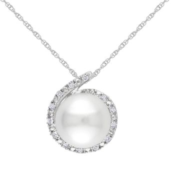 Stella Grace 10k White Gold Freshwater Cultured Pearl and Diamond Accent Pendant