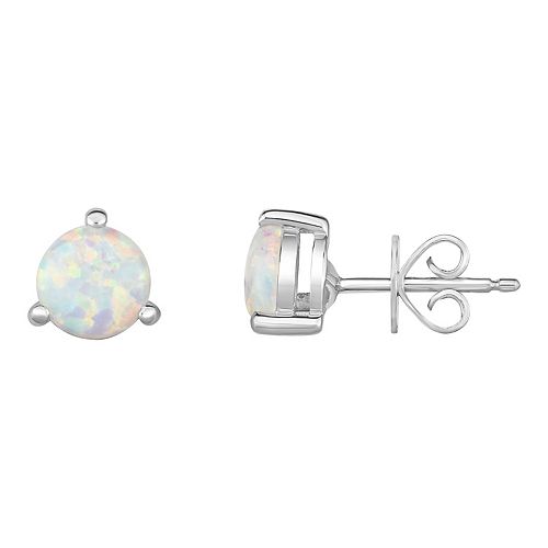 Sterling Silver Lab-Created Opal Stud Earrings