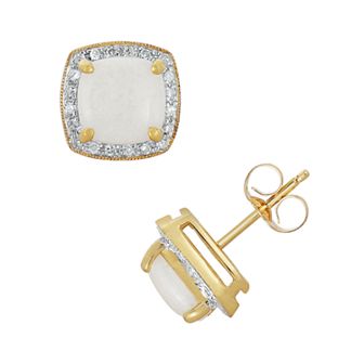 Oro Leoni 14k Gold 1/8 ct T.W. Diamond and Opal Stud Earrings