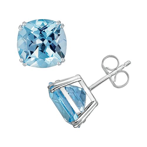 14k White Gold Blue Topaz Stud Earrings